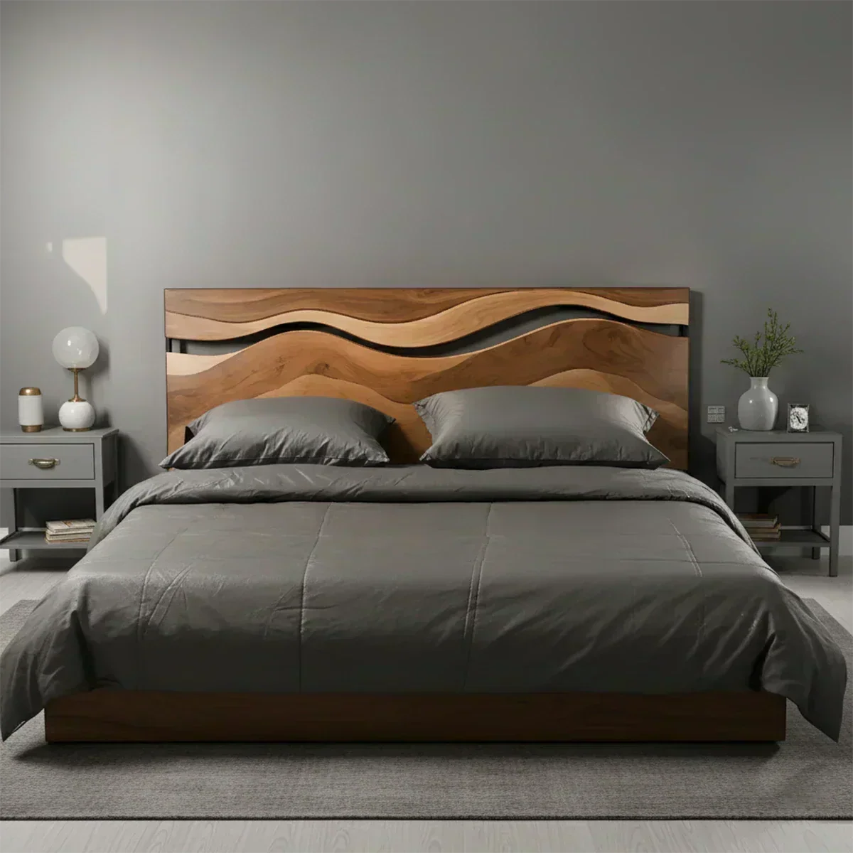 Wave Solid Wood Headboard – Contemporary Natural Flow - Woodenecho