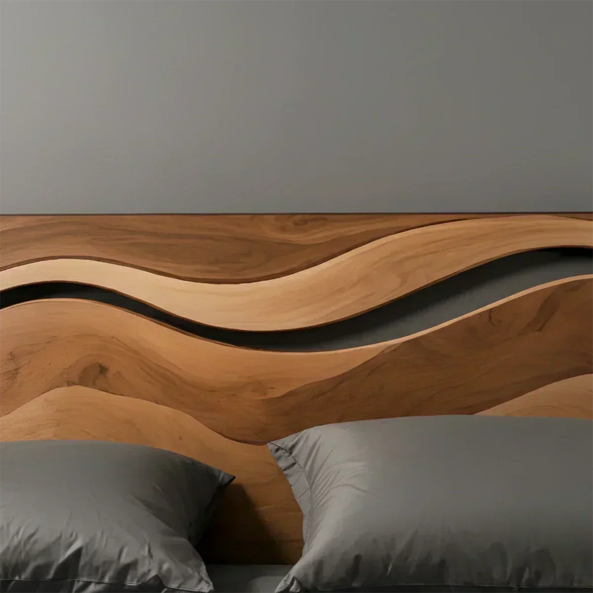 Wave Solid Wood Headboard – Contemporary Natural Flow - Woodenecho