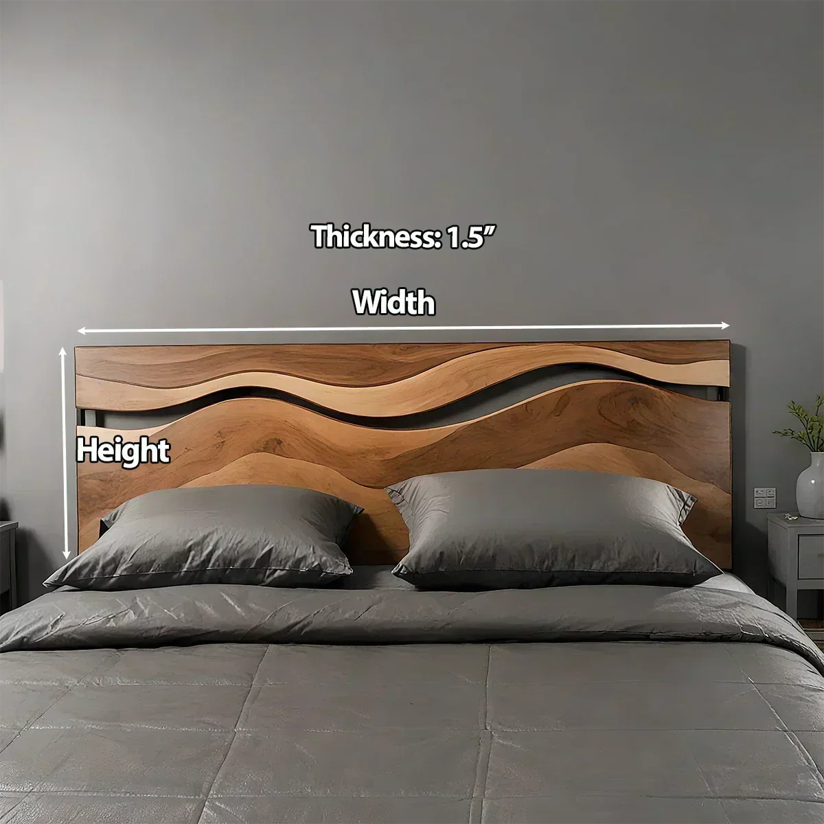 Wave Solid Wood Headboard – Contemporary Natural Flow - Woodenecho