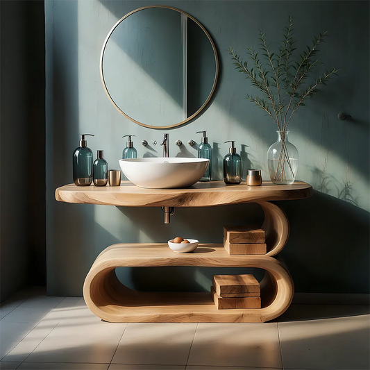 WaveArc Vanity – Solid Wood Bathroom with Zen Curves - Elitegemse