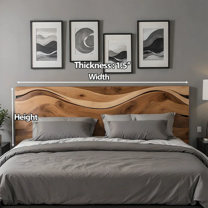 Waveflow Solid Wood Headboard – Natural Curved Silhouette - Rustirawood