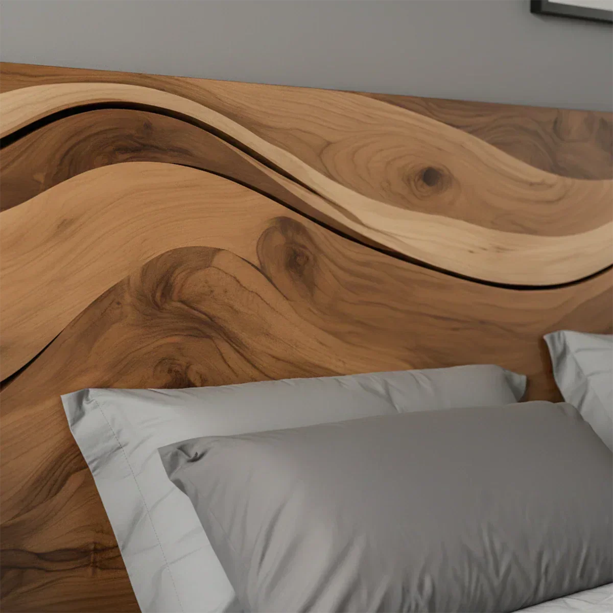 Waveflow Solid Wood Headboard – Natural Curved Silhouette - Rustirawood
