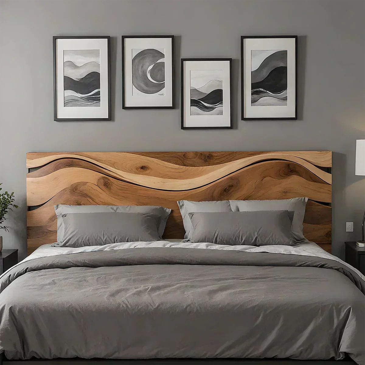 Waveflow Solid Wood Headboard – Natural Curved Silhouette - Woodenecho