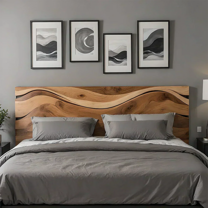 Waveflow Solid Wood Headboard – Natural Curved Silhouette - Woodenecho