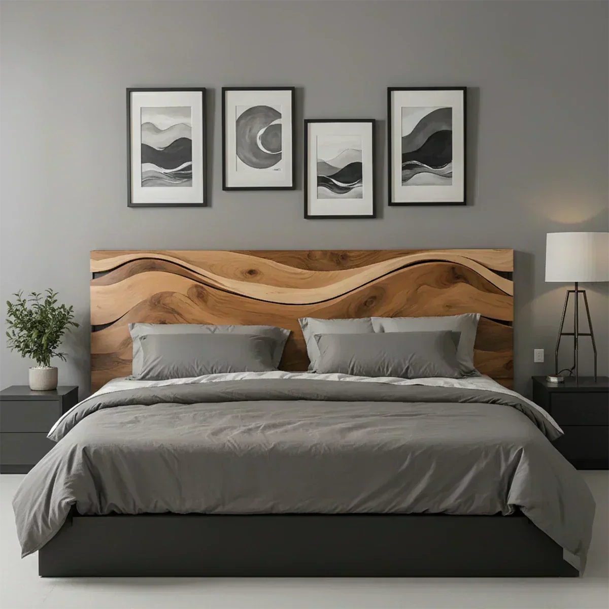Waveflow Solid Wood Headboard – Natural Curved Silhouette - Woodenecho