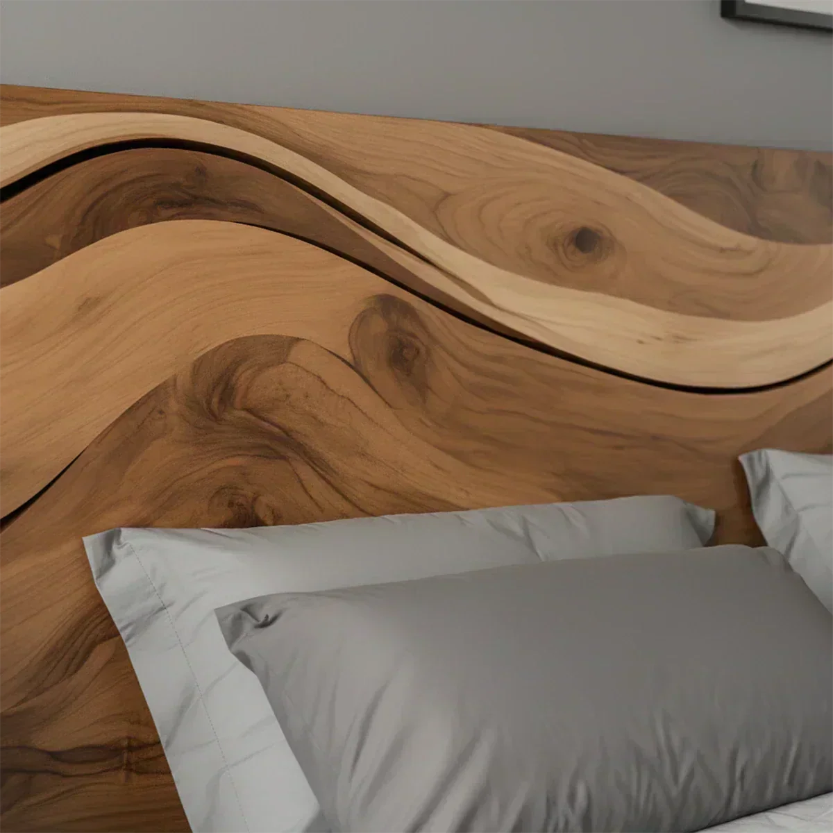 Waveflow Solid Wood Headboard – Natural Curved Silhouette - Woodenecho