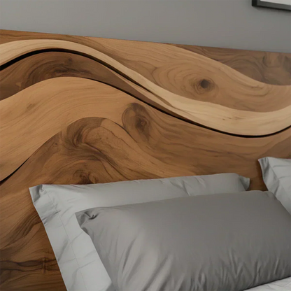 Waveflow Solid Wood Headboard – Natural Curved Silhouette - Woodenecho