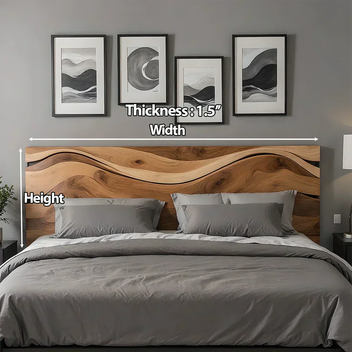 Waveflow Solid Wood Headboard – Natural Curved Silhouette - Woodenecho