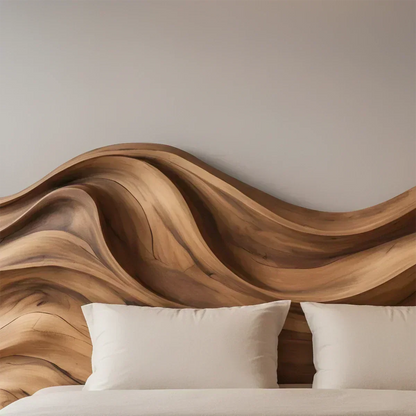 Waveflow Solid Wood Headboard – Sculptural Bedroom Art - Woodenecho
