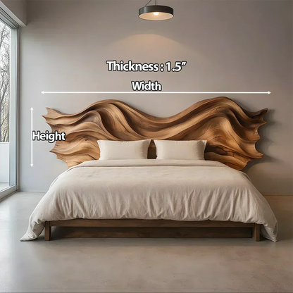 Waveflow Solid Wood Headboard – Sculptural Bedroom Art - Woodenecho