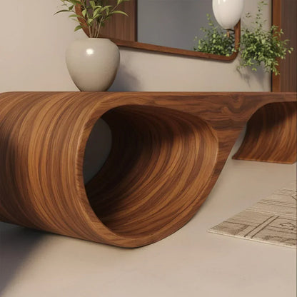 Waveform Sculpted Bench in Natural Solid Wood - Rustirawood