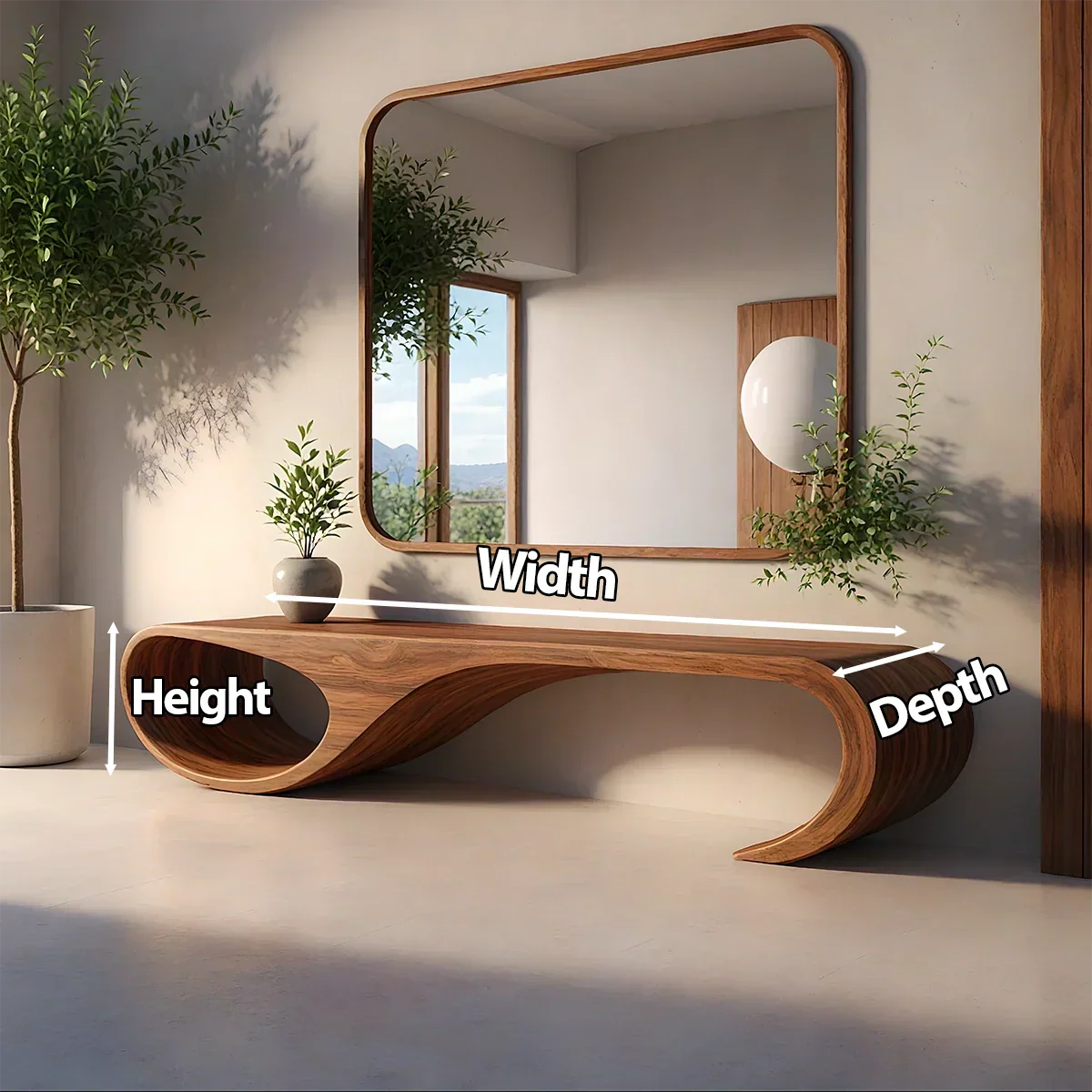 Waveform Sculpted Bench in Natural Solid Wood - Rustirawood
