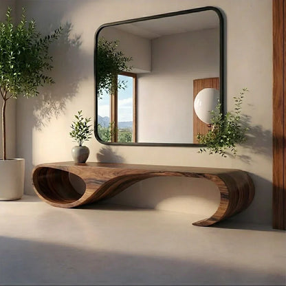 Waveform Sculpted Bench in Natural Solid Wood - Rustirawood