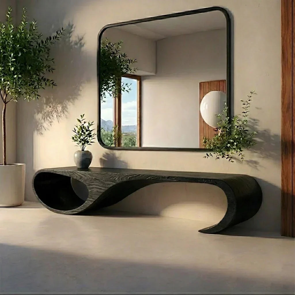 Waveform Sculpted Bench in Natural Solid Wood - Rustirawood