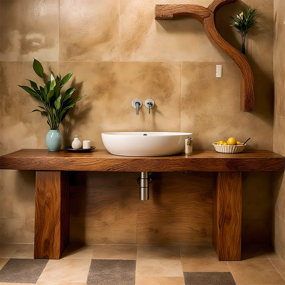 ZenFlow Solid Oak Vanity – Minimal Natural Bathroom Design - Elitegemse