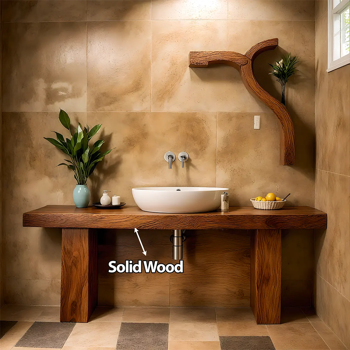 ZenFlow Solid Oak Vanity – Minimal Natural Bathroom Design - Elitegemse