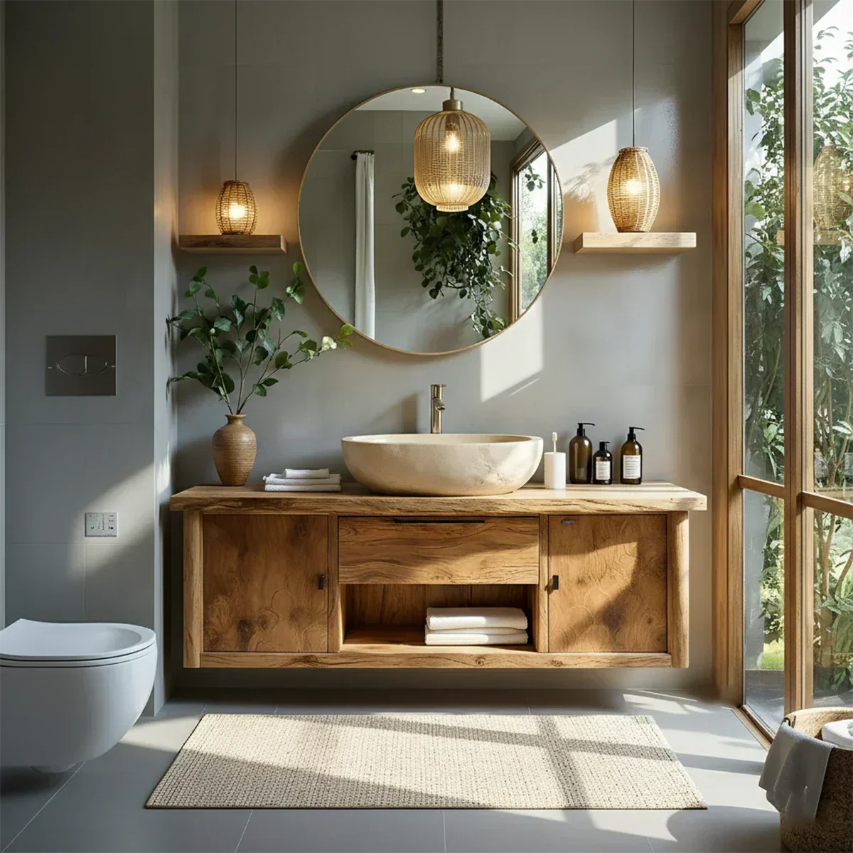 Zenwood Bathroom Vanity – Natural Solid Wood Japandi Cabinet - Elitegemse