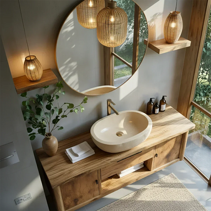 Zenwood Bathroom Vanity – Natural Solid Wood Japandi Cabinet - Elitegemse