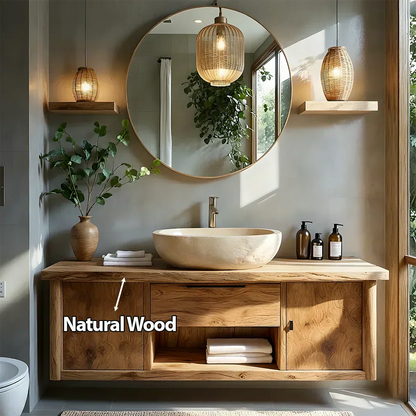 Zenwood Bathroom Vanity – Natural Solid Wood Japandi Cabinet - Elitegemse