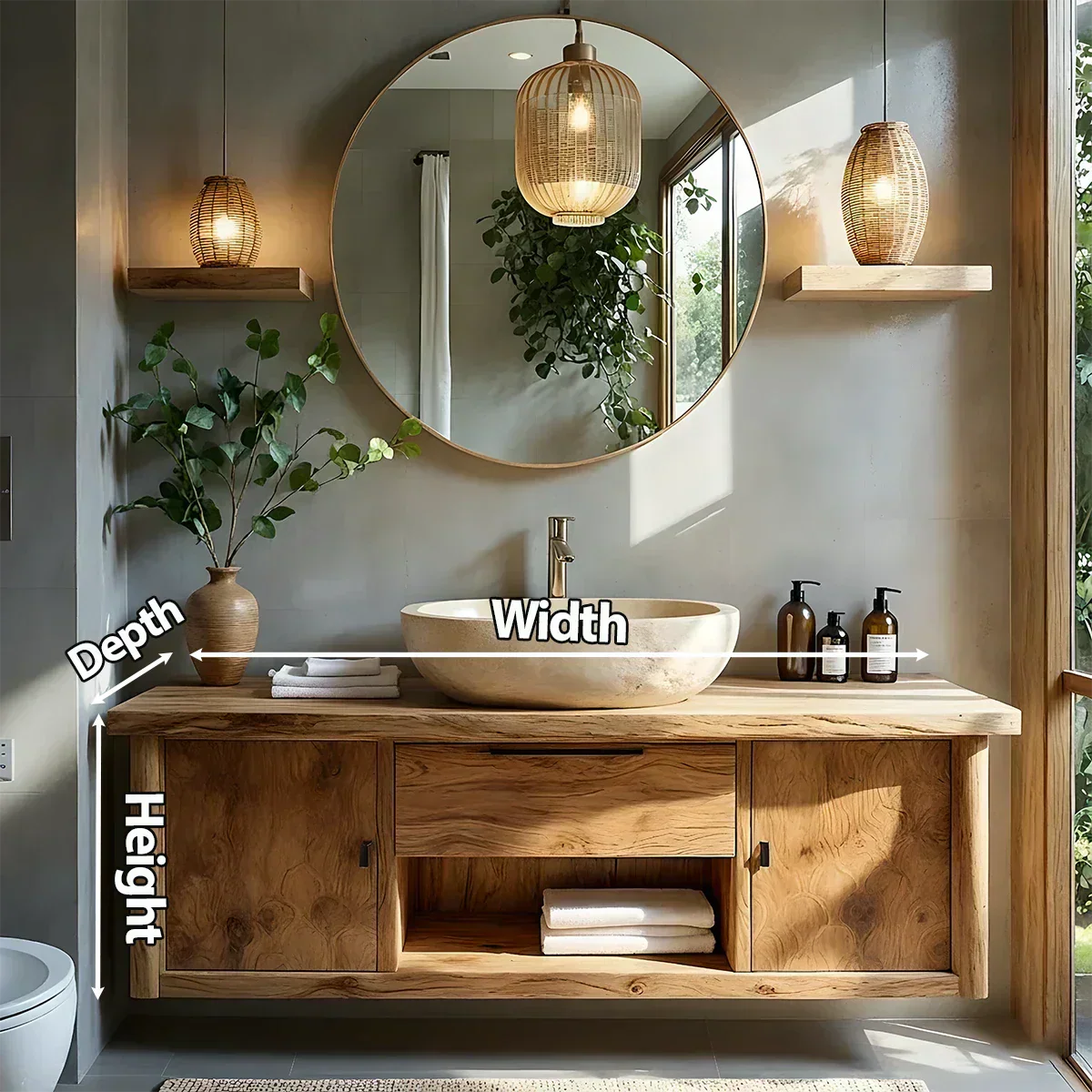 Zenwood Bathroom Vanity – Natural Solid Wood Japandi Cabinet - Elitegemse