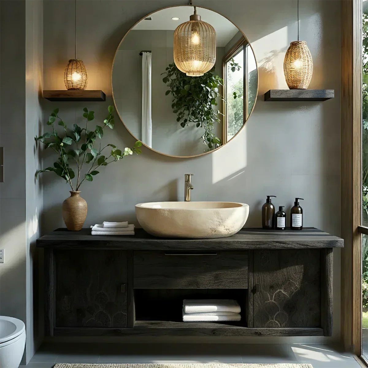 Zenwood Bathroom Vanity – Natural Solid Wood Japandi Cabinet - Elitegemse