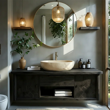 Zenwood Bathroom Vanity – Natural Solid Wood Japandi Cabinet - Elitegemse