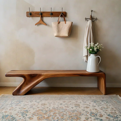 Asymmetric Sculpted Solid Wood Bench – Minimal Flowing Form - Elitegemse