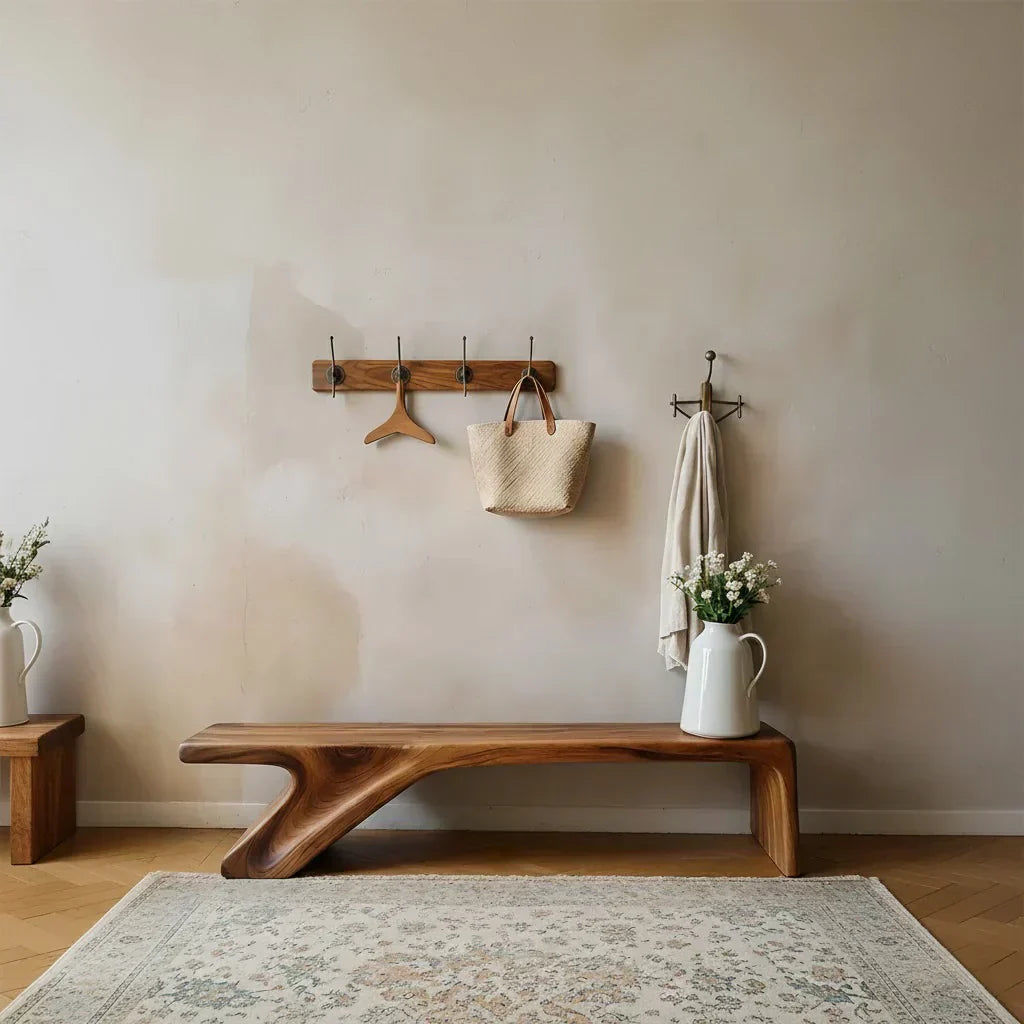 Asymmetric Sculpted Solid Wood Bench – Minimal Flowing Form - Elitegemse - View 2