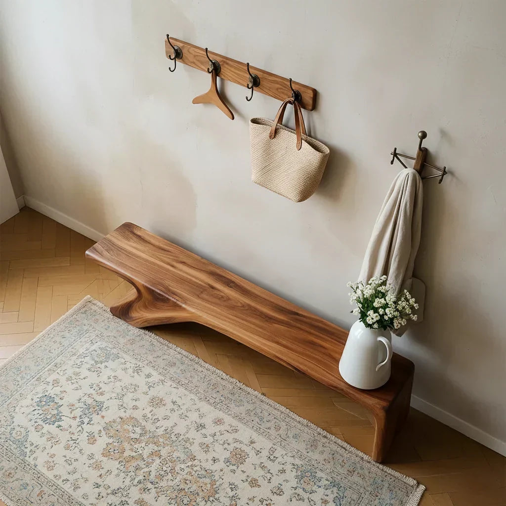 Asymmetric Sculpted Solid Wood Bench – Minimal Flowing Form - Elitegemse - View 3