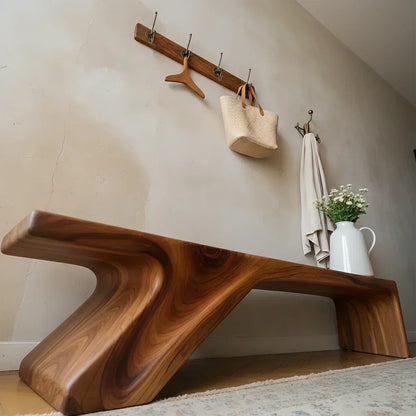 Asymmetric Sculpted Solid Wood Bench – Minimal Flowing Form - Elitegemse - View 4