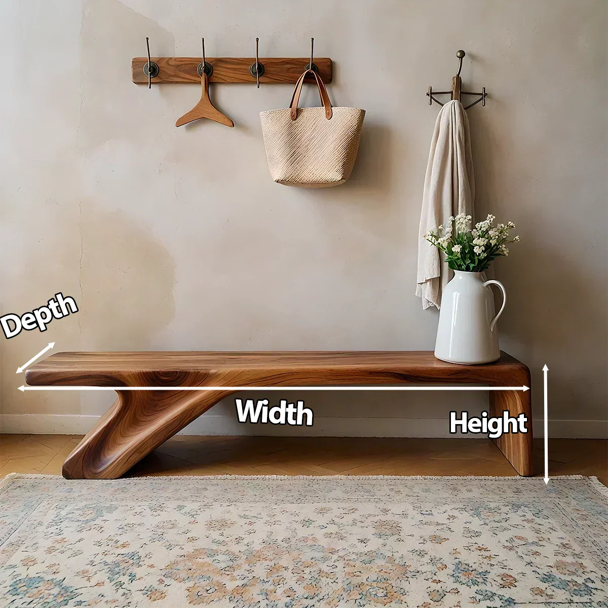 Asymmetric Sculpted Solid Wood Bench – Minimal Flowing Form - Elitegemse - View 6