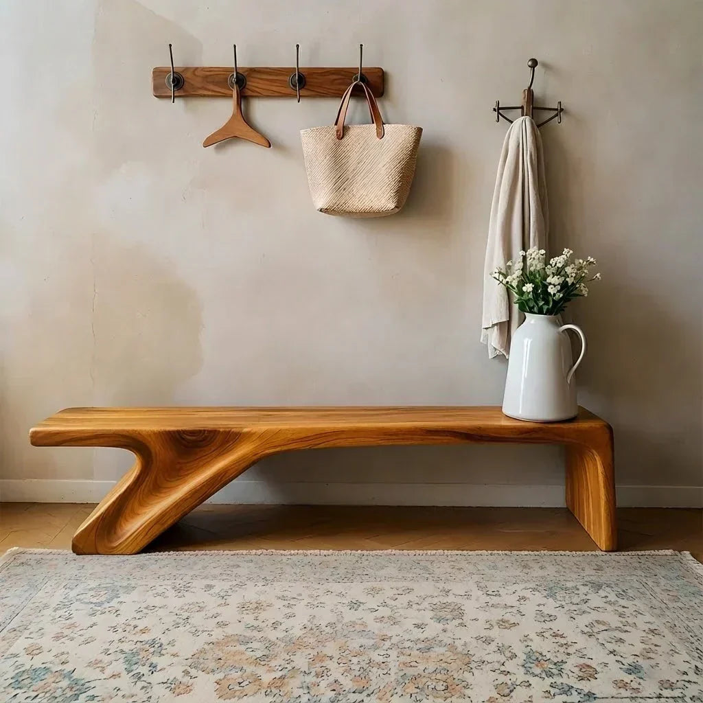 Asymmetric Sculpted Solid Wood Bench – Minimal Flowing Form - Elitegemse - View 8
