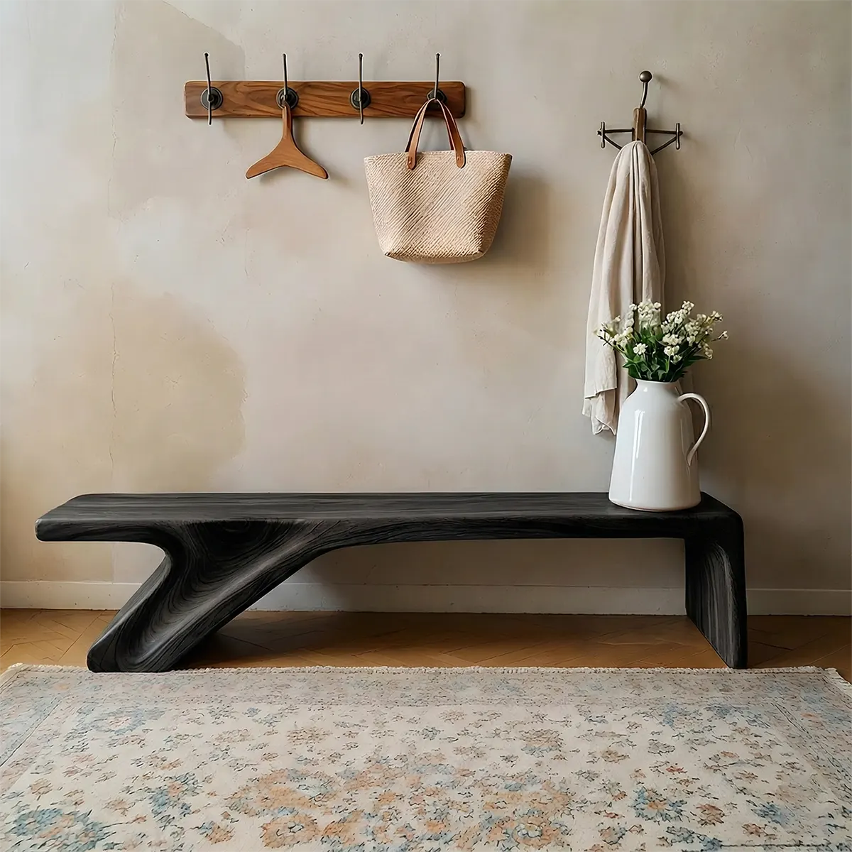 Asymmetric Sculpted Solid Wood Bench – Minimal Flowing Form - Elitegemse - View 9
