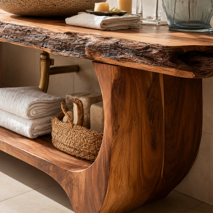 Bathroom Vanity with Sculptural Curved Form in Natural Solid Wood - Elitegemse - 1