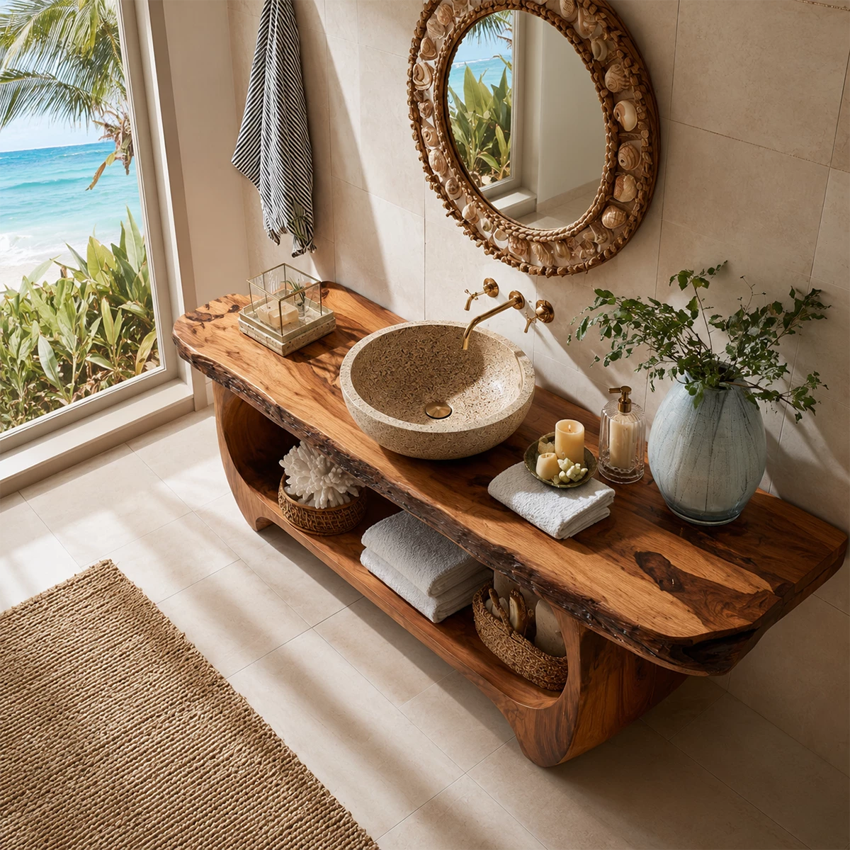 Bathroom Vanity with Sculptural Curved Form in Natural Solid Wood - Elitegemse - 3