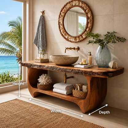 Bathroom Vanity with Sculptural Curved Form in Natural Solid Wood - Elitegemse - 4