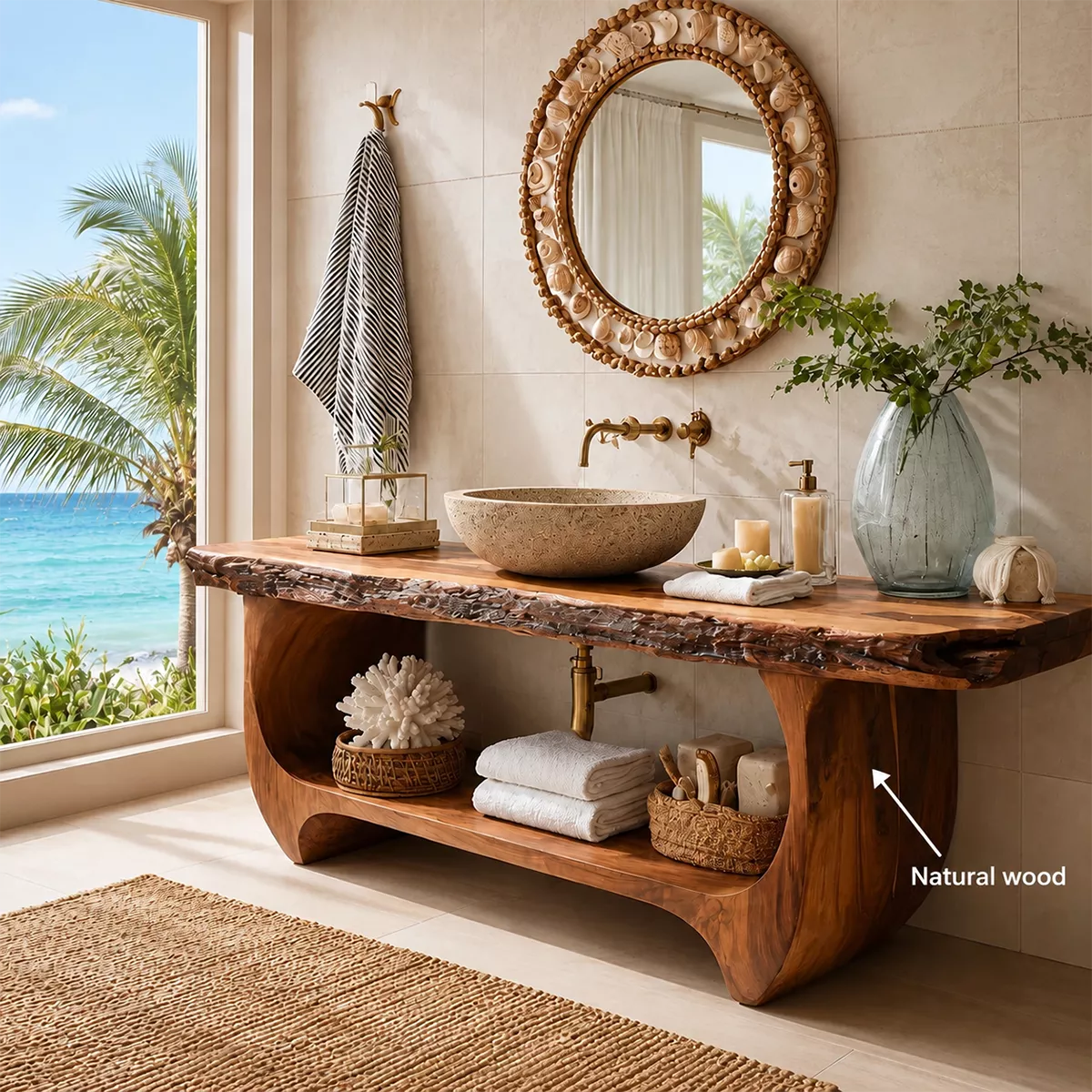 Bathroom Vanity with Sculptural Curved Form in Natural Solid Wood - Elitegemse - 5