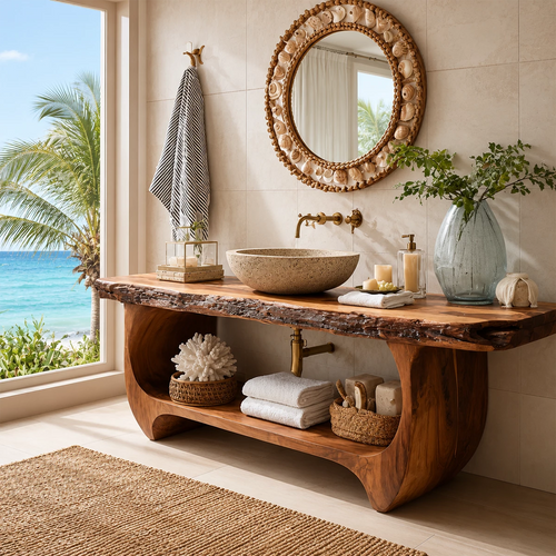 Bathroom Vanity with Sculptural Curved Form in Natural Solid Wood - Elitegemse - 6