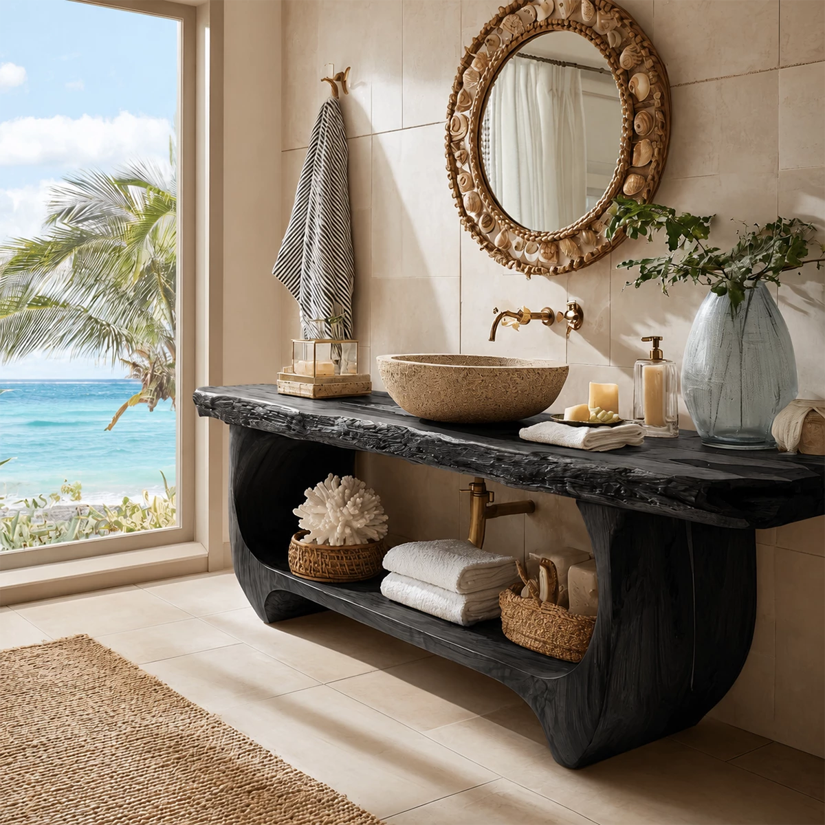 Bathroom Vanity with Sculptural Curved Form in Natural Solid Wood - Elitegemse - 7