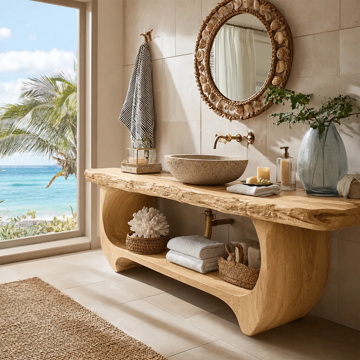 Bathroom Vanity with Sculptural Curved Form in Natural Solid Wood - Elitegemse - 8