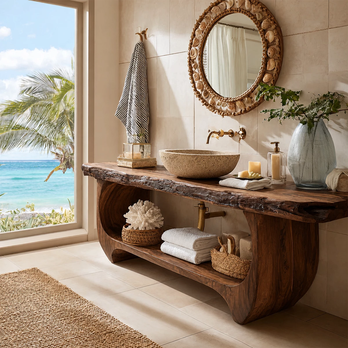 Bathroom Vanity with Sculptural Curved Form in Natural Solid Wood - Elitegemse - 9