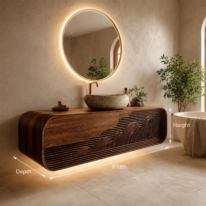 Bathroom Vanity with Sculptural Fluted Design in Natural Solid Wood - Elitegemse - 6