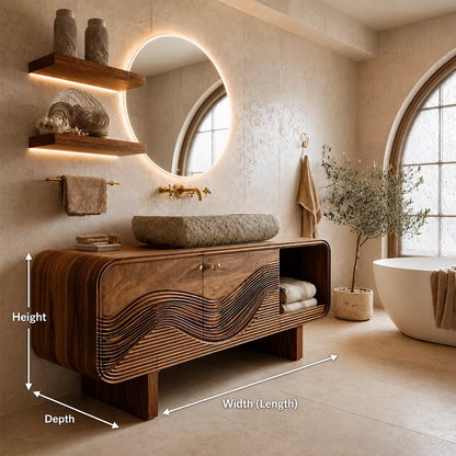 Bathroom Vanity with Sculptural Wave Cabinet in Natural Solid Wood - Elitegemse - 6