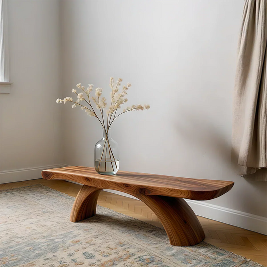Curved Bench in Natural Solid Wood – Soft Arc Edition - Elitegemse