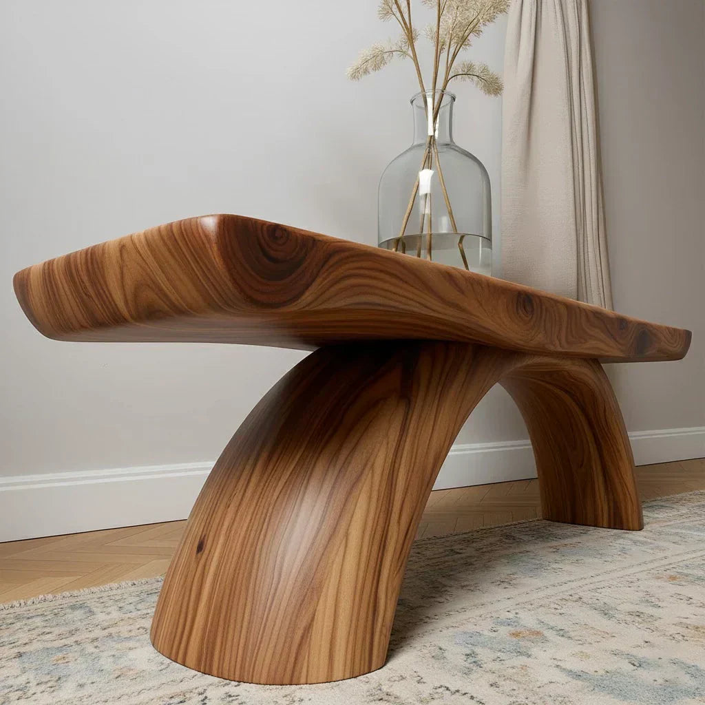 Curved Bench in Natural Solid Wood – Soft Arc Edition - Elitegemse - View 5