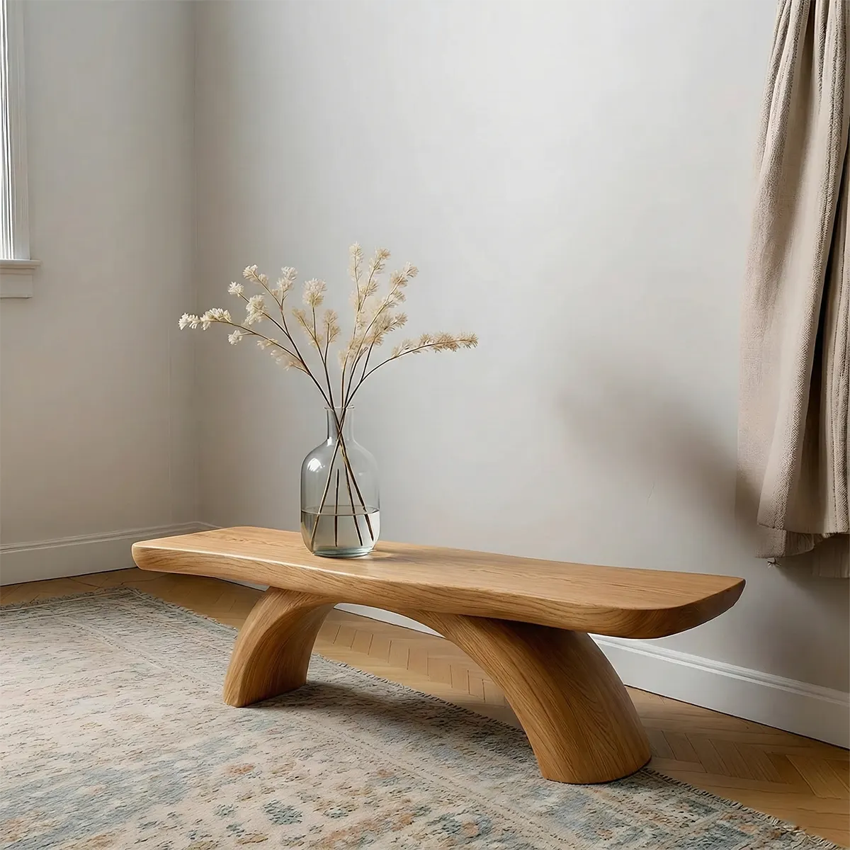 Curved Bench in Natural Solid Wood – Soft Arc Edition - Elitegemse - View 9