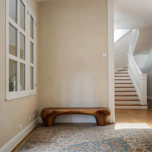 Curved Minimalist Bench in Natural Solid Wood – Soft Arch Form - Elitegemse