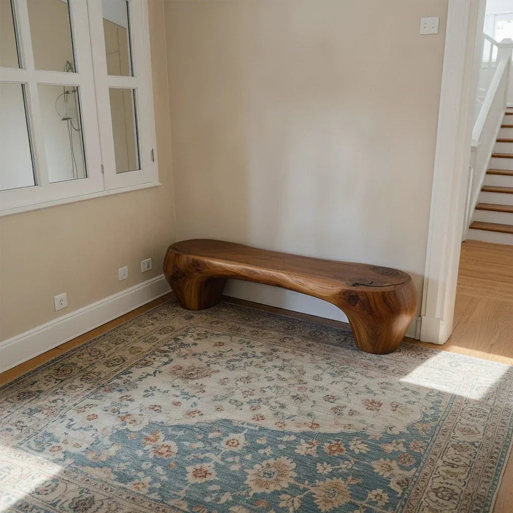 Curved Minimalist Bench in Natural Solid Wood – Soft Arch Form - Elitegemse - View 3