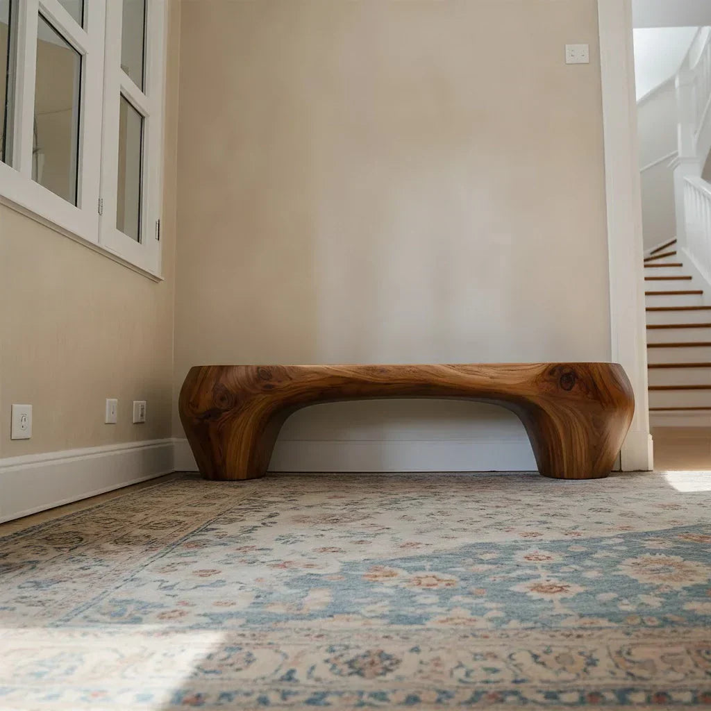 Curved Minimalist Bench in Natural Solid Wood – Soft Arch Form - Elitegemse - View 4