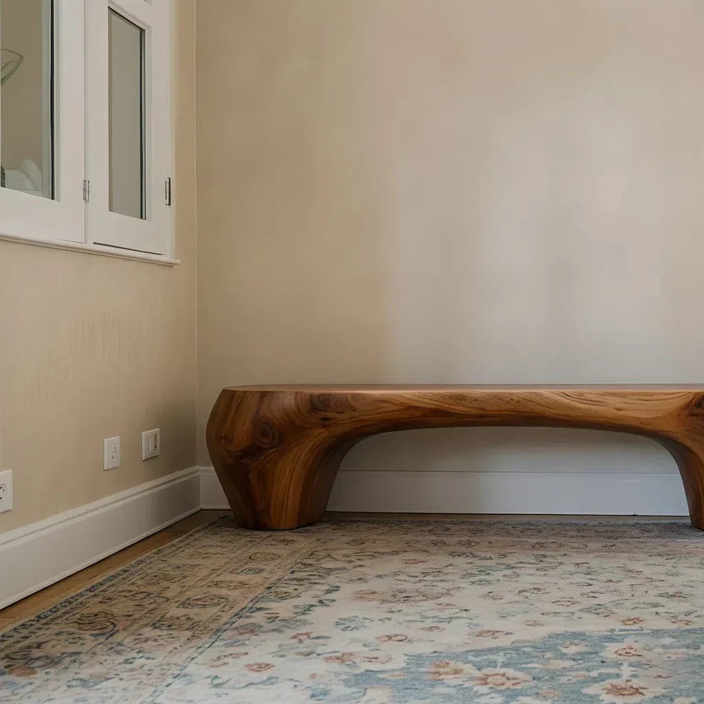 Curved Minimalist Bench in Natural Solid Wood – Soft Arch Form - Elitegemse - View 5